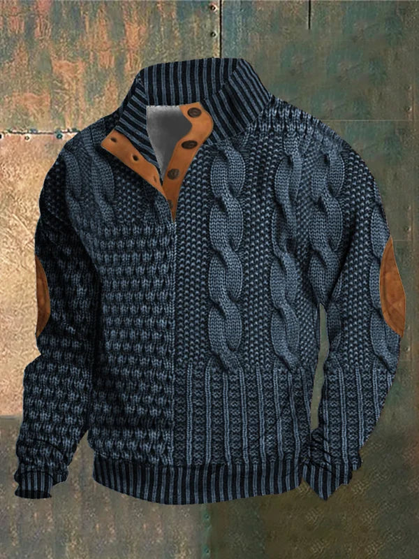Avarati Men’s Cable Knit Sweater with Elbow Patches