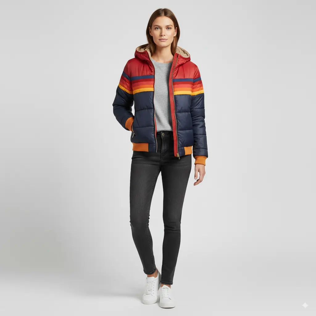 Avarati Retroblock Puffer Jacket – Retro Colour-Block Unisex Winter Coat - AVARATI