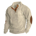 Avarati Men’s Rustic Patches Sweater – Ribbed Knit Pullover with Elbow Patches & Button Collar - AVARATI