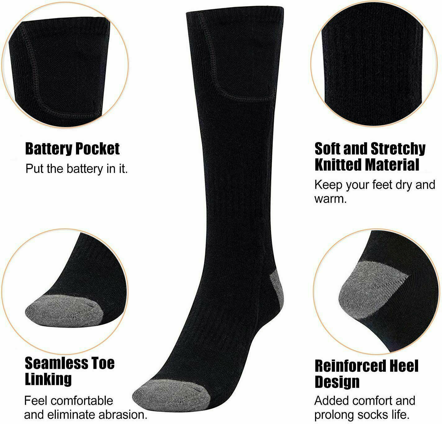 Elastic Comfortable Water Resistant Electric Warm Toes Rechargeable Heated Socks - Three Modes Electric Battery Operated Winter Socks-AVARATI