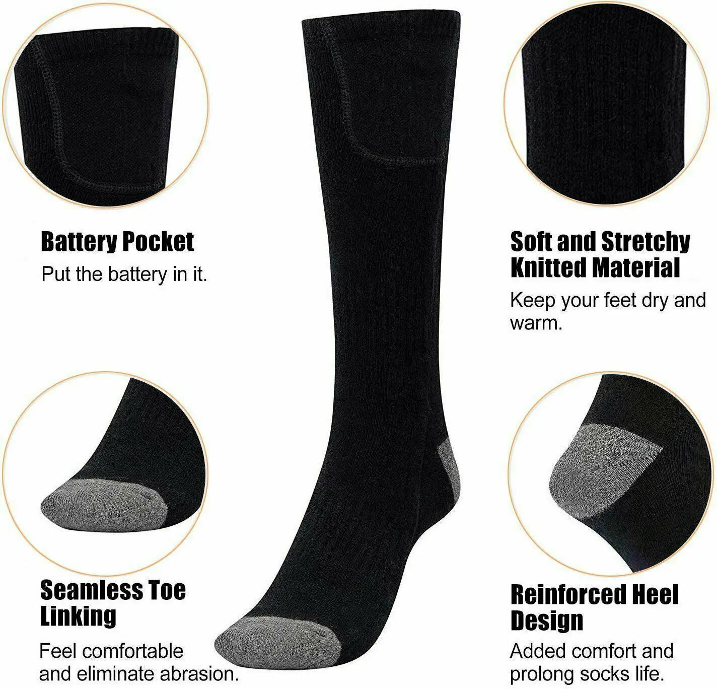 Elastic Comfortable Water Resistant Electric Warm Toes Rechargeable Heated Socks - Three Modes Electric Battery Operated Winter Socks-AVARATI
